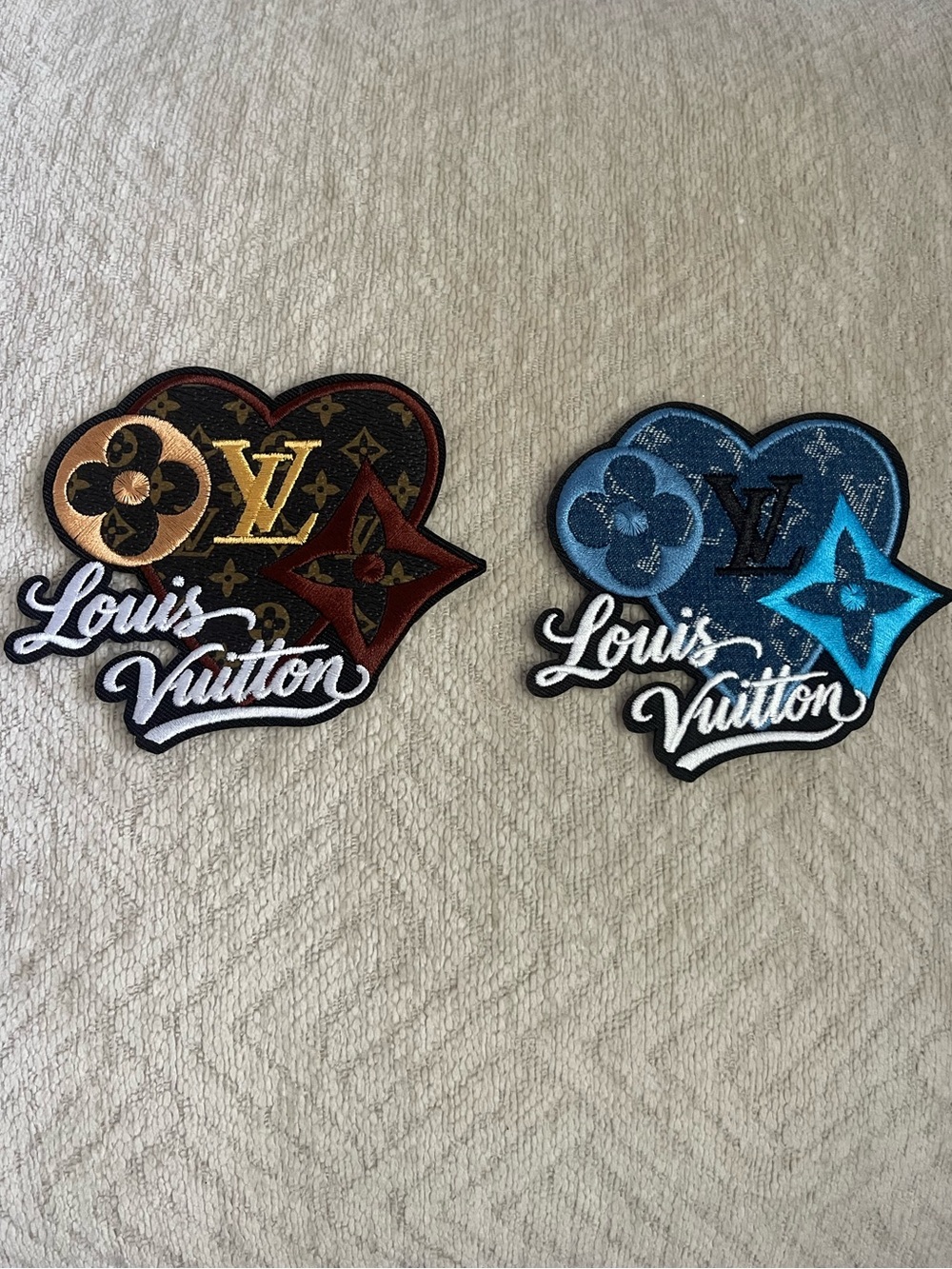 Small Blue and Brown Monogram Heart Logo Iron on Patches